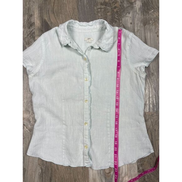 J Jill Linen Button Down Short Sleeve Shirt Small Light Green Casual Collared - Picture 7 of 7
